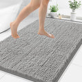 Smiry Luxury Chenille Bathroom Rugs 48x32, Extra Soft and Absorbent Shaggy Bath Mat, Machine Washable, Non-Slip Plush Carpet Runner for Tub, Shower, and Floor, Home Decor Accessories, Light Grey