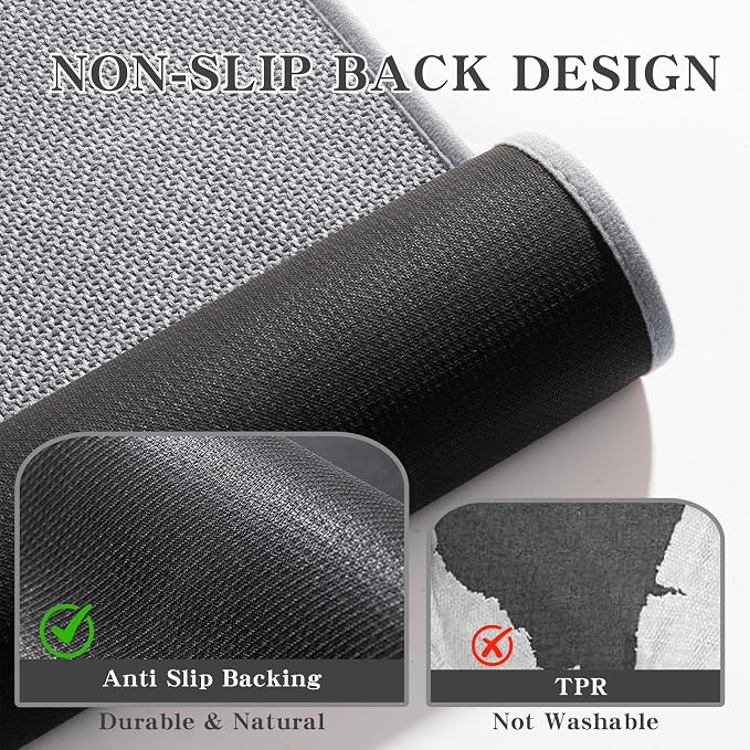 chakme Bathroom Rugs Mat 24x17, Ultra Thin Non Slip Bath Mat Small Quick Dry Absorbent Bath Mat for Bathroom Floor, (Light Grey, 24"x17")