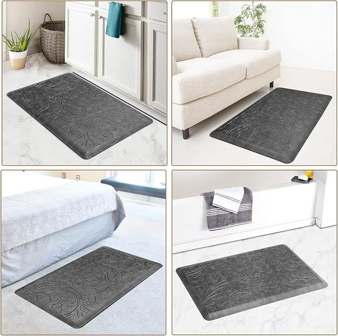 KMAT 2PCS Kitchen Mat Cushioned Anti-Fatigue Floor Mat,Waterproof Non-Slip Standing Mat,Ergonomic Comfort Floor Mat Rug for Home,Office,Sink,Laundry,Desk(17.3"x28"+17.3"x28",Grey)