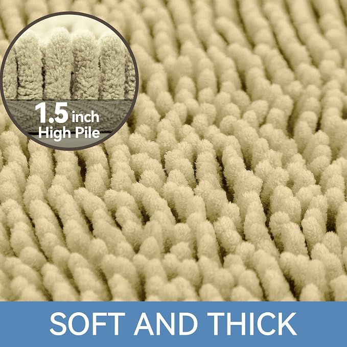 Bcoimo 30x20 Chenille Bath Mat – Non-Slip with Backing Bath Rug Ultra-Absorbent and Machine Washable Bathroom Mat Quick-Dry Design. Ideal for Bathroom Shower and Tub Areas