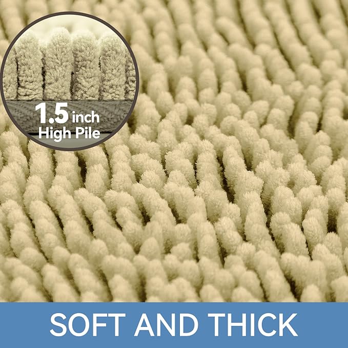 Bcoimo 36x24 Chenille Bath Mat – Non-Slip with Backing Bath Rug Ultra-Absorbent and Machine Washable Bathroom Mat Quick-Dry Design. Ideal for Bathroom Shower and Tub Areas