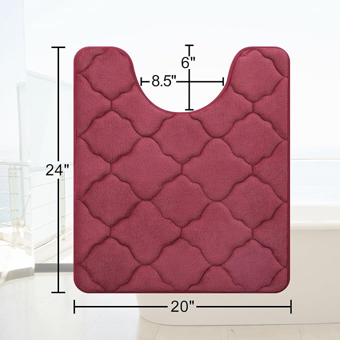 OLANLY Memory Foam Toilet Rugs U-Shaped 24x20, Ultra Soft and Absorbent Bathroom Rugs, Non-Slip, Comfortable, Machine Washable Contour Bath Mat for Toilet Base, Home Decor Accessories, Burgundy