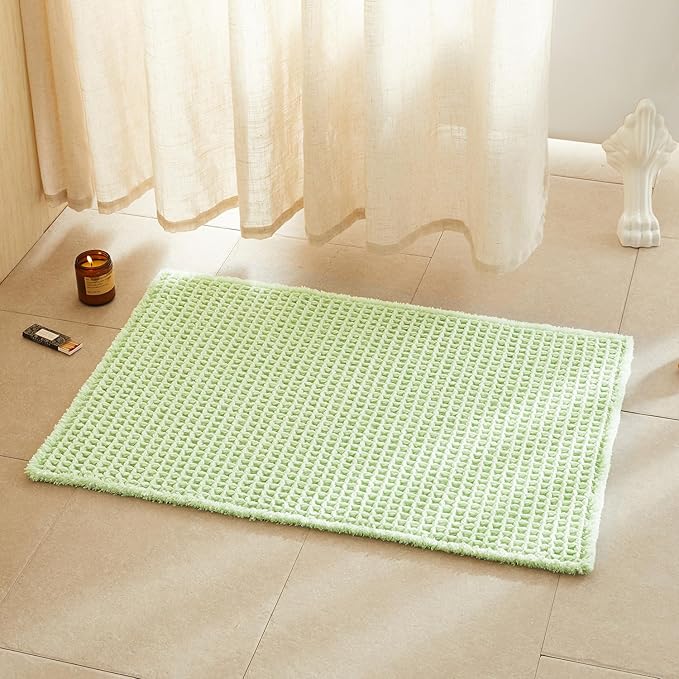 TYUU Waffle Bath Mat, Boho Bathroom Rugs Non Slip Washable Super Absorbent Quick Dry Cute Bath Mat Farmhouse Bathroom Decor, 36"x24" Pale Green
