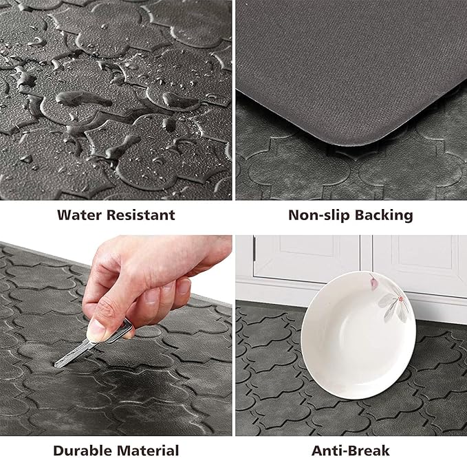 WISELIFE Kitchen Mat Cushioned Anti Fatigue Floor Mat,17.3"x60", Thick Non Slip Water Resistant Kitchen Rugs and Mats, Standing Mat for Floor,Home,Office,Desk,Sink, Grey