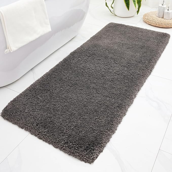 Disolla Bathrom Runner Rug 24x70 - Extra Large Soft Plush Bath Mat, Thick Long Non-Slip Shaggy Floor Mat, Ultra-Absorbent for Master Bathroom Vanity, Dark Grey