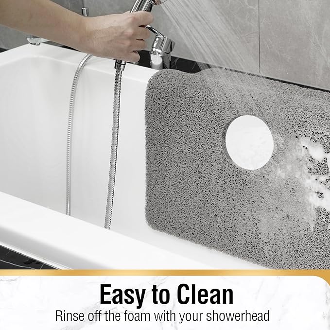 HITSLAM Shower Mat with Center Drain Hole, 24 x 16 Inch Non Slip Bath Mat for Textured Tub, Soft Loofah-Style Bathtub Mat Without Suction Cup, Quick Drying Stall Floor Mat, Bathroom Accessories, Grey