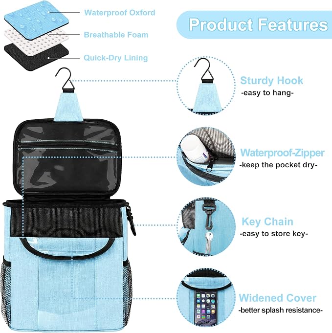 Attmu Shower Caddy Portable for Dorm Room Essentials, Hanging Shower Bag for College, Large Capacity Mesh Shower Caddy for Bath Essentials (Dusty Blue)