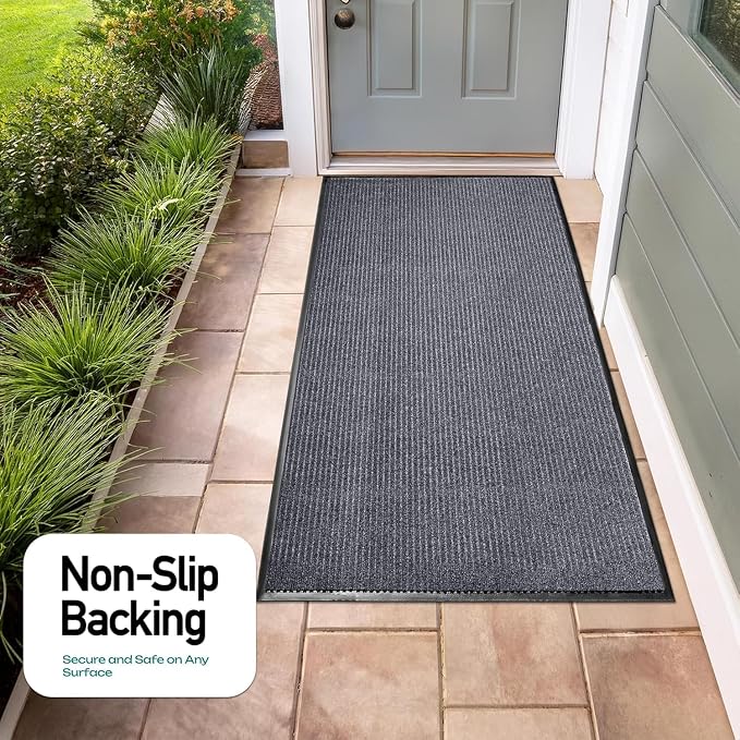 MaxMat® 4-Pack Extra Large 3x5 Ft Heavy Duty Door Mats – Tough Rubber Backing, Traps Mud, Dirt & Water, Low-Profile, Easy to Clean – Ideal for Front Door, Back Door, Garage & Mudroom (Grey)