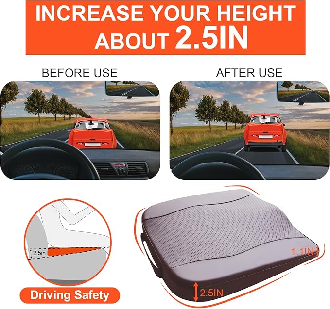 Lofty Aim Car Seat Cushion, Comfort Memory Foam Car Cushions for Driving - Sciatica & Lower Back Pain Relief, Driver Seat Pillow for Auto, Office Chair, Wheelchair - Classic Brown