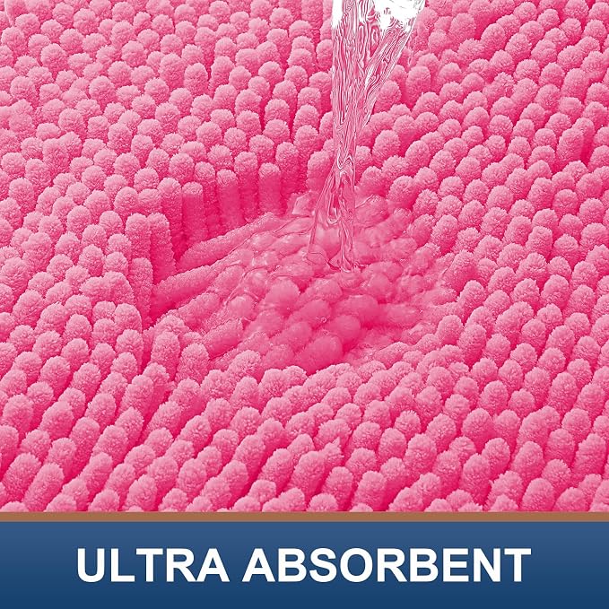 Smiry Luxury Chenille Bathroom Rugs 47x20, Extra Soft and Absorbent Shaggy Bath Mat, Machine Washable, Non-Slip Plush Carpet Runner for Tub, Shower, and Floor, Home Decor Accessories, Hot Pink