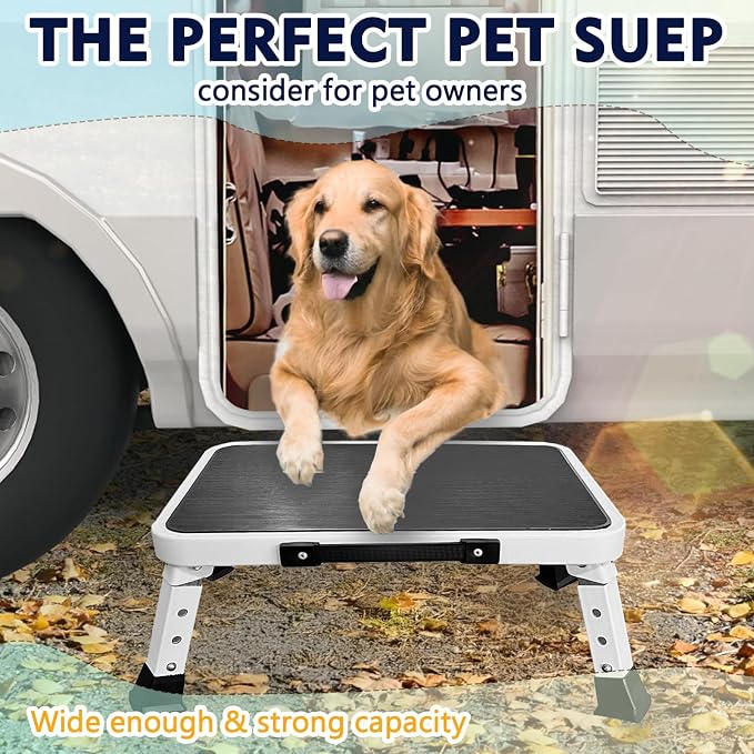 RV Step Stool Foldable Adjustable Step Ladder Sturdy Metal Stable Step Stool with a Non-Slip Platform Supports up to 500 lb with Non-Slip Rubber Feet
