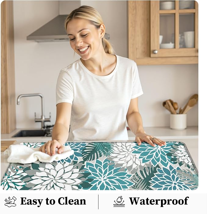 Arenarug Kitchen Mats for Floor 2PCS Cushioned Anti Fatigue Kitchen Mats Waterproof Non Slip Kitchen Mat Rug Set Comfort Foam Standing Mat for Sink, Laundry, Office, 24"x39"+24"x59", Teal