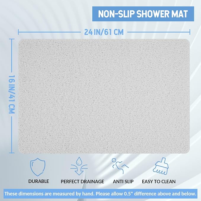 Hargiis Non-Slip Bathtub Mat, 2 Pack Anti Slip Shower Mat, Fast Drying Bathtub Mats, Foot Scrubber Mat, Anti Slip Mat for Tub, Floor, Bathroom, Kitchen, Home, Hotel (White 24"×16"+24"×16")