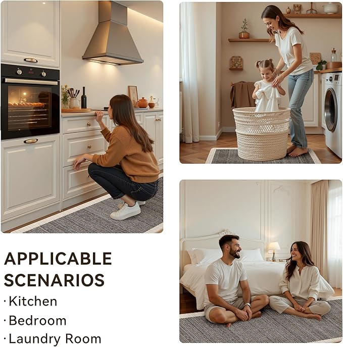 Black Vintage Boho Elegance Kitchen Rug Sets [2 PCs], Anti-Fatigue, Waterproof Non-Slip Kitchen Mats Heavy Duty Comfort Foam Rug for Kitchen, Floor, Laundry,17"x29"+17"x47"
