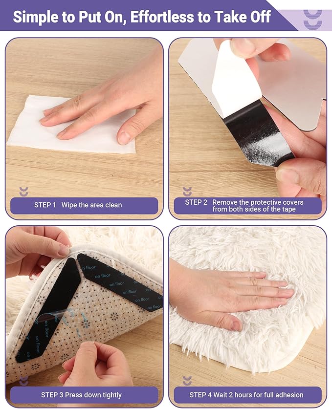 20PCS Rug Gripper,Carpet Rug Tape Keep Area Rugs Corners from Curling,Non-Slip Reusable Carpet Tape,Anti-Curling Rug Pads for Hardwood & Tile Floors,Black.