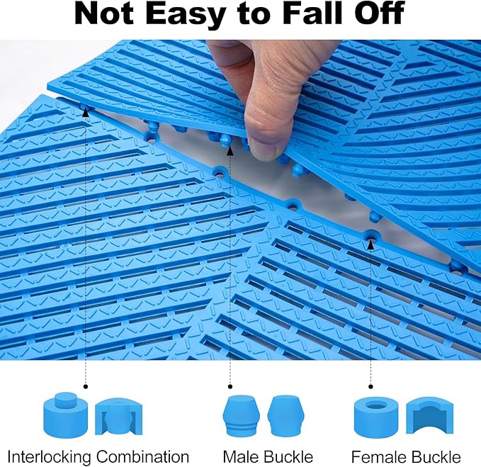 ToLanbbt Modular Interlocking Cushion 12P 11.8" x 11.8" Interlocking Rubber Floor Drain Holes Non-Slip Splicing Drainage Mats for Deck, Shower, Kitchen, Drain Pool, Sauna Bath (Blue, Diagonal)