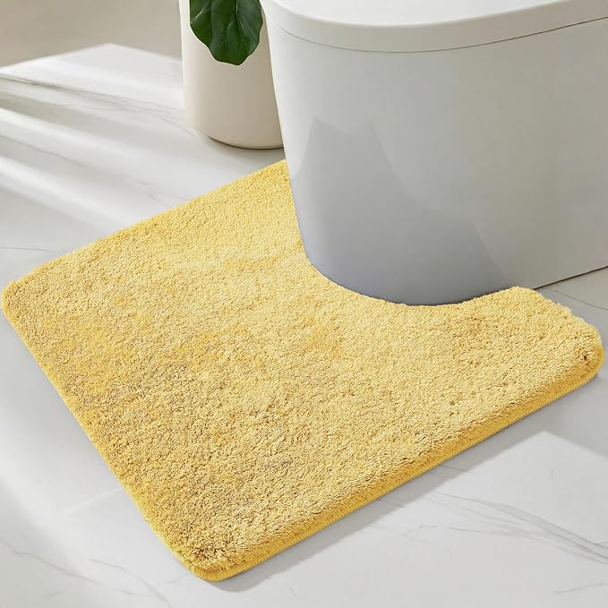 TYUU Toilet Rug, Ultra Soft Toilet Rugs U Shaped Machine Washable Non Slip Absorbent Quick Dry Toilet Mat with Rubber Backing, Yellow 20" x 24" U Shape