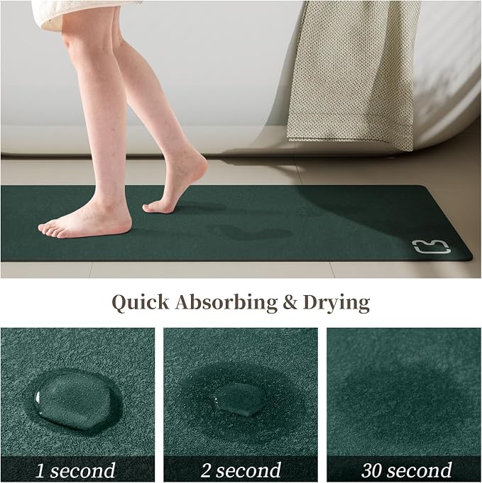 RUERYA Bathroom Runner Mat Rug Long-Bath Mat for Bathroom Non Slip Absorbent Quick Dry Thin Bath Rug-Bath Floor Mat Rubber Backed Bathmat-Shower Rug Easy Care, 15.7"x47.2", Dark Green