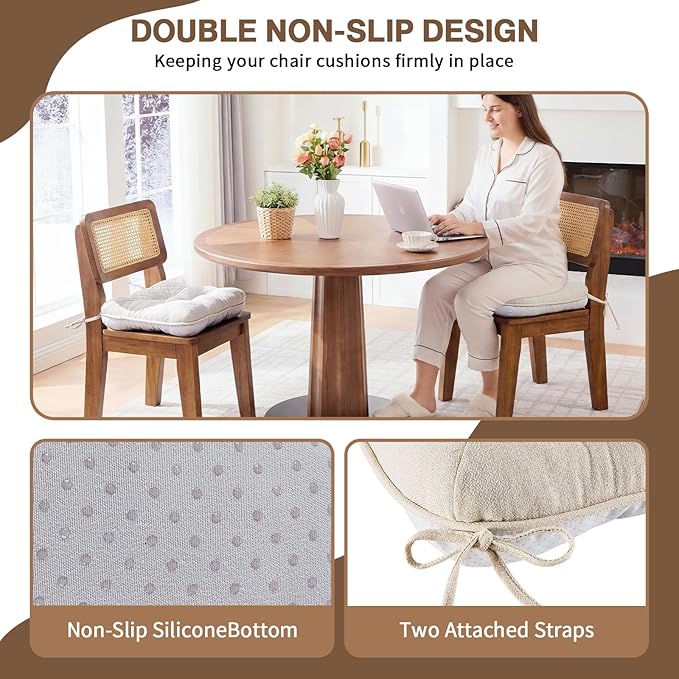 BETU Chair Cushions for Dining Chairs,3.5" Thick Kitchen Table Chair Pads with Ties,Non Slip Backing and Covers,Seat Cushion for Dining Room,Bar,Patio Chairs,20"X20"X3.5"