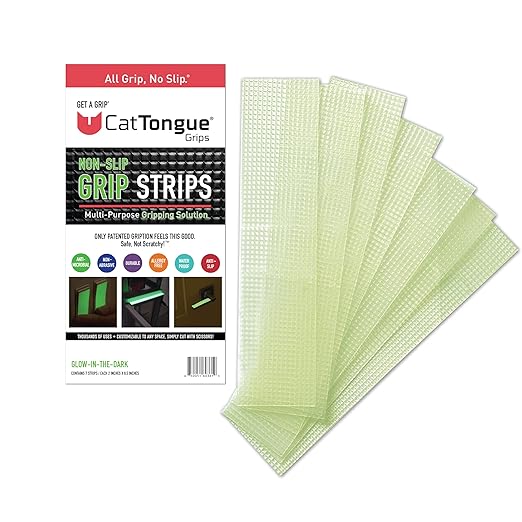CATTONGUE GRIPS 2” Non-Abrasive Grip Tape Strips - Heavy-Duty, Waterproof Anti-Slip Tape for Furniture, Bathtubs, Frames, Gaming & More - Indoor & Outdoor Anti-Slip Solution (Glow in The Dark)