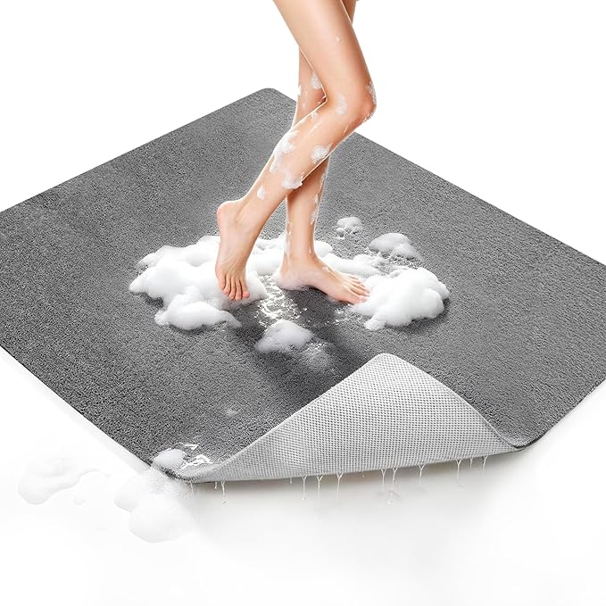 58x44 Extra Large Shower Mat, Non Slip Shower Mats for Inside Shower, Bathtub Mat Non Slip, Soft PVC Loofah Anti Slip Shower Stall Mat for Bathroom & Wet Area, Quick Drying, Grey