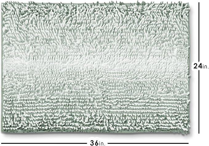 Hearth & Harbor Bathroom Rugs, Chenille Bath Mat - Machine Washable Bath Mats for Bathroom Non-Slip Backing Rubber, Quick Dry Bathroom Mat, 24 x 36 - Ombre Green