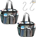 F-color Mesh Shower Caddy Portable, X Large 7 Deeper Pockets Shower Bag Basket Tote for College Dorm Room Bathroom Essentials Gym Camp Quick Dry 2 handles with S Hook, 2 Pack Black