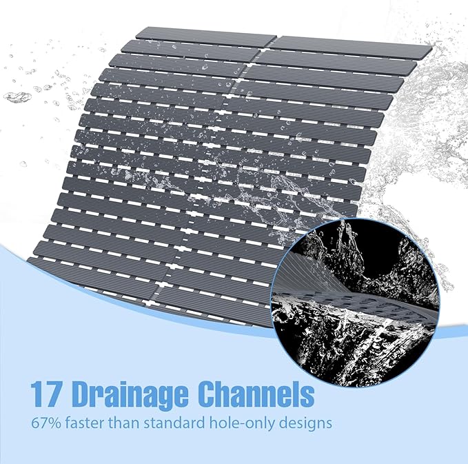 Shower Mat Non-Slip Bath Mat for Tub and Shower Stall,236 Suction Cups with Drain Holes, Quick Dry Machine Washable, Extra Grip for Stand Up Showers, Bathroom Essentials 24x24 Inch (Light Grey)
