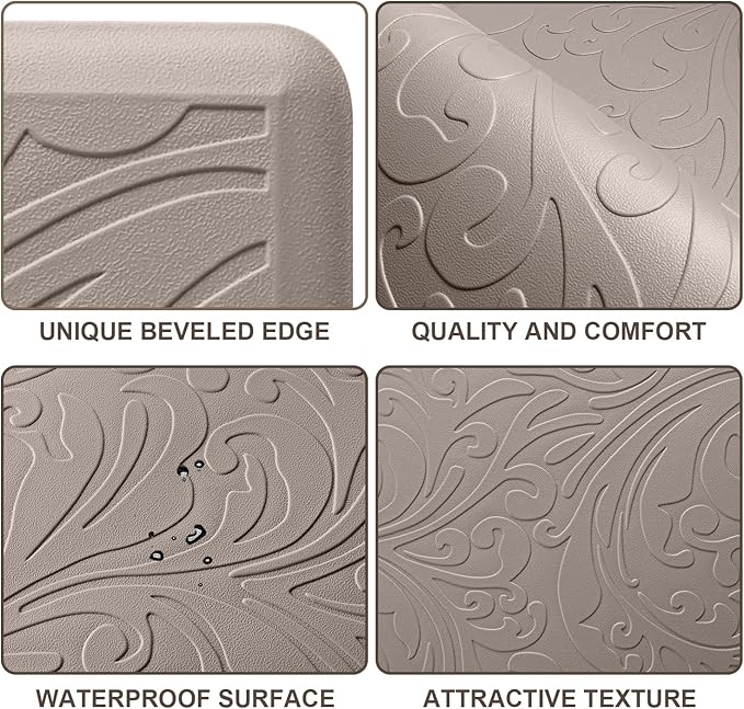 KMAT Kitchen Mat Cushioned Anti-Fatigue Waterproof Non-Slip Standing Mat Ergonomic Comfort Rug for Home,Office,Sink,Laundry,Desk 17.3" (W) x 60"(L),Khaki
