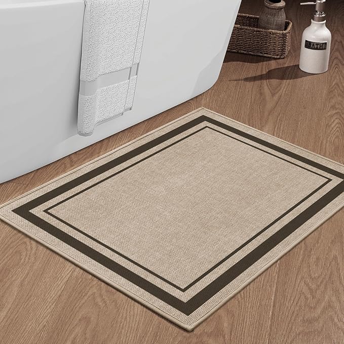 chakme Bathroom Rugs Mat 36x24, Ultra Thin Non Slip Bath Mat Large Quick Dry Absorbent Bath Mat for Bathroom Floor, (Light Beige, 36"x24")