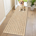 Smiry Dog Door Mat for Muddy Paws 70x24, Absorbent Dirt Trapper, Non-Slip Washable Chenille Entryway Rug for Inside Floor, Beige, Layered Pattern