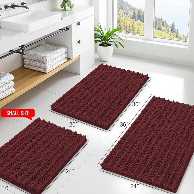 Smiry Bathroom Rugs Mat 24x16, Extra Soft Absorbent Chenille Bath Rugs, Non Slip Rubber Backing Machine Washable Quick Dry Bath Mats for Bathroom Floor, Tub, Shower, Home Accessories, Caramel Red