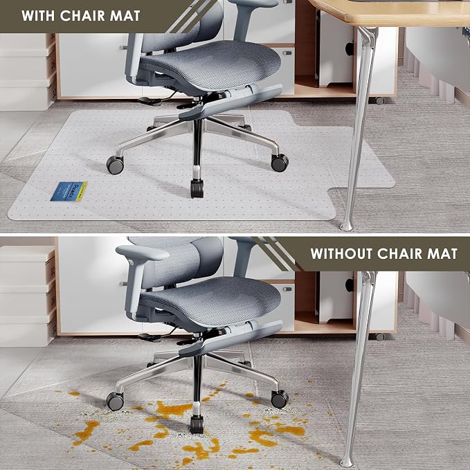 Azadx Heavy Duty Office Chair Mat for Carpet 36" x 48" with Lip Hard Material Chair Mat for Carpeted Floor Non-Slip Carpet Protector for Home Easy Glide Desk Floor Mat for Office Chair on Carpets