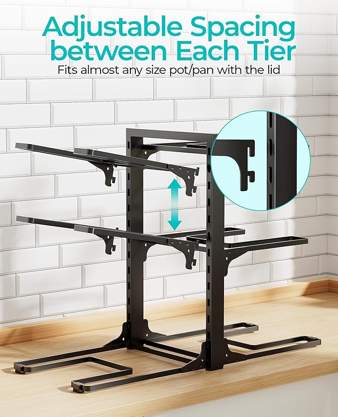 ORDORA Pots and Pans Organizer under Cabinet 13.78" Height, 6-Tier Kitchen Cabinet Organizers and Storage, Heavy Duty Pots and Pan Storage Rack Organizer inside Cabinet, Adjustable Pot Rack