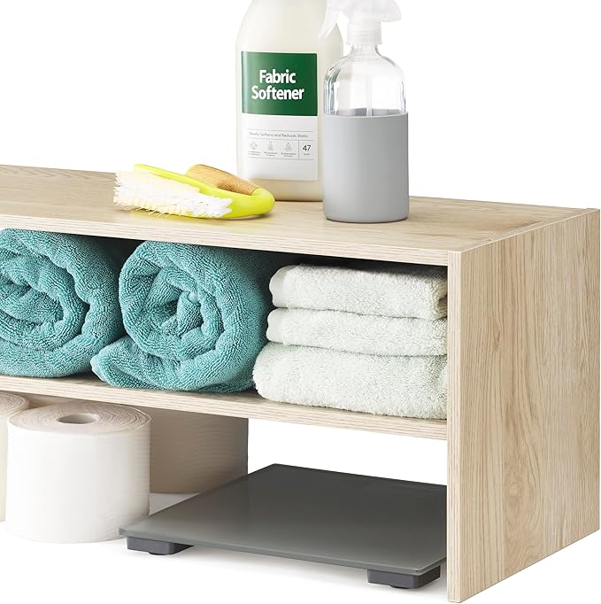 Whitmor Wood Stackable 2-Shelf Shoe Rack, White Oak, 24 inches，2 Pack