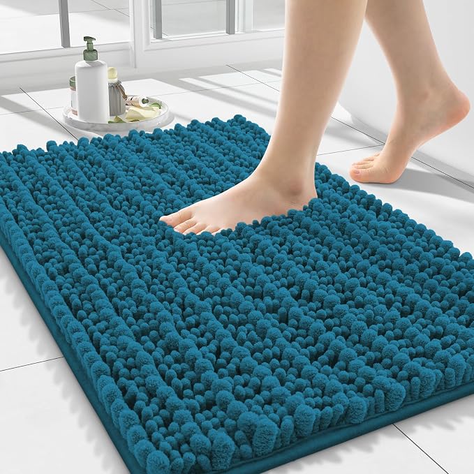 Smiry Bathroom Rugs Mat 24x16, Extra Soft Absorbent Chenille Bath Rugs, Non Slip Rubber Backing Machine Washable Quick Dry Bath Mats for Bathroom Floor, Tub, Shower, Home Accessories, Peacock Blue