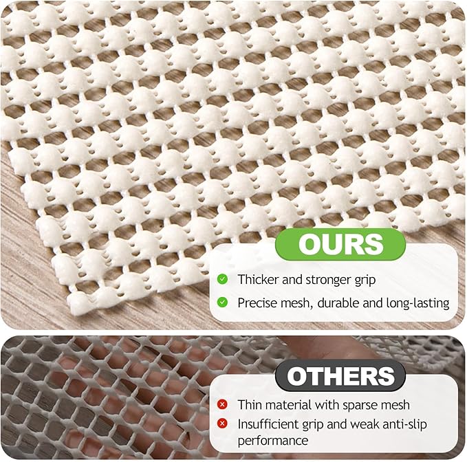Songrey Non-Slip Rug Pad 5x7 FT, Extra Thick Carpet Pads for Hard Surfaces, Prevents Sliding and Secures Rugs, Provides Floor Protection with Comfort Cushioning, Beige