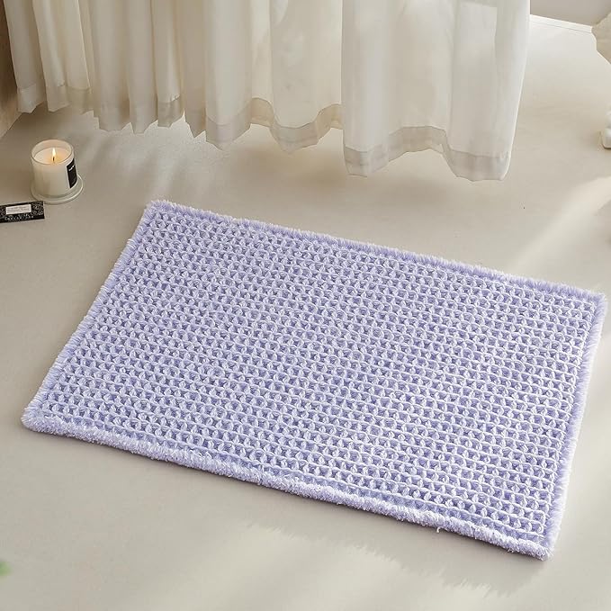 TYUU Waffle Bath Mat, Boho Bathroom Rugs Non Slip Washable Super Absorbent Quick Dry Cute Bath Mat Farmhouse Bathroom Decor, 30''x20'' Lavender Cream