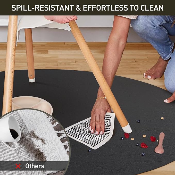 Black Plastic Floor Mat for Under Dining Table, 6ft Round No Slip Waterproof Vinyl Area Rug for Home, Anti-Spill Hard Floor Protector Cover for Living Room, Splat Mat for Under High Chair
