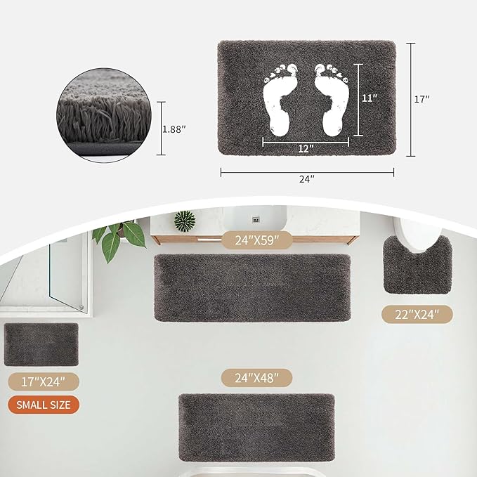 Disolla Bathroom Rug 17x24 - Non-Slip Plush Small Bath Mat, Highly Absorbent & Ultra Soft Fluffy Floor Mat, Machine Washable for Shower and Tub, Dark Grey
