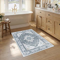 RELEANY Area Rugs Small 2'6"x4' Washable Non-Slip, Floral Vintage Distress Medallion Carpet for Kitchen Entryway Bathroom, Light Gray Grey White