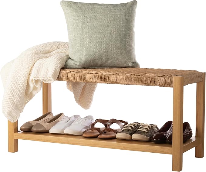 Alaterre Furniture Newport 40 Inch Solid Wood Entryway Bench - Modern Farmhouse Indoor Decorative Bench with Handcrafted Woven Rope Seat - Furniture for Entryway, Dining Room, or Kitchen (Light)