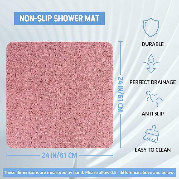 Hargiis Non-Slip Bathtub Mat, Anti Slip Shower Mat, Fast Drying Bathtub Mats, Foot Scrubber Mat, Anti Slip Mat for Tub, Floor, Bathroom, Kitchen, Home, Hotel (Pink 24"×24")