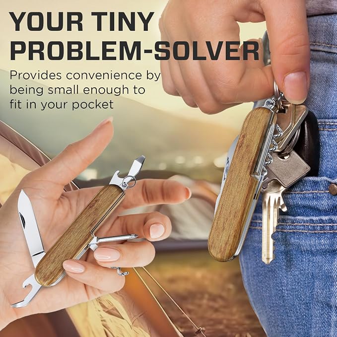Small Pocket Knife 6 in 1 - Keychain Multitool - Compact Kids Pocket Knife with Bottle Opener, Can Opener, Corkscrew, Phillips Screwdriver - EDC Gift for Men, Women, Camping, Hiking, Travel - 5005