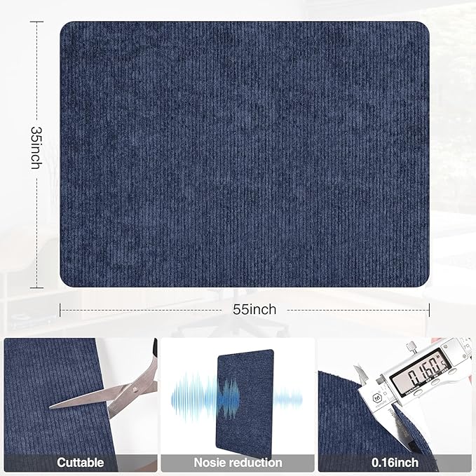 Placoot Desk Chair Mat for Hardwood Floor Corduroy Surface 1/6" Thick 55"x35" Office Chair Mat for Rolling Chairs-100% Large Anti-Slip Backing Under Desk Low-Pile Office Rug Floor Mat for Office/Home