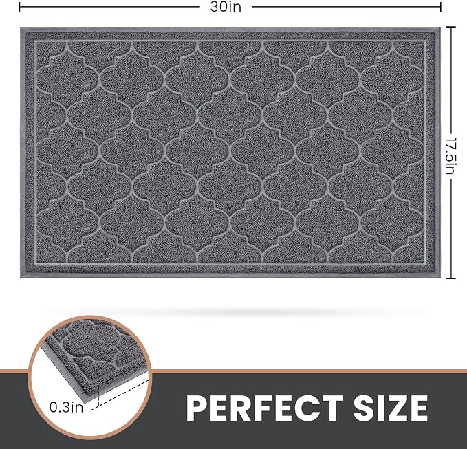 LuxStep Door Mat Large 17" x 30" Indoor Outdoor Doormat, Non-Slip Low-Profile Design Floor Mat, Durable Trap Dirt and Dust Front Door Welcome Mat for Entryway,Patio,Garage,High Traffic Areas, Grey