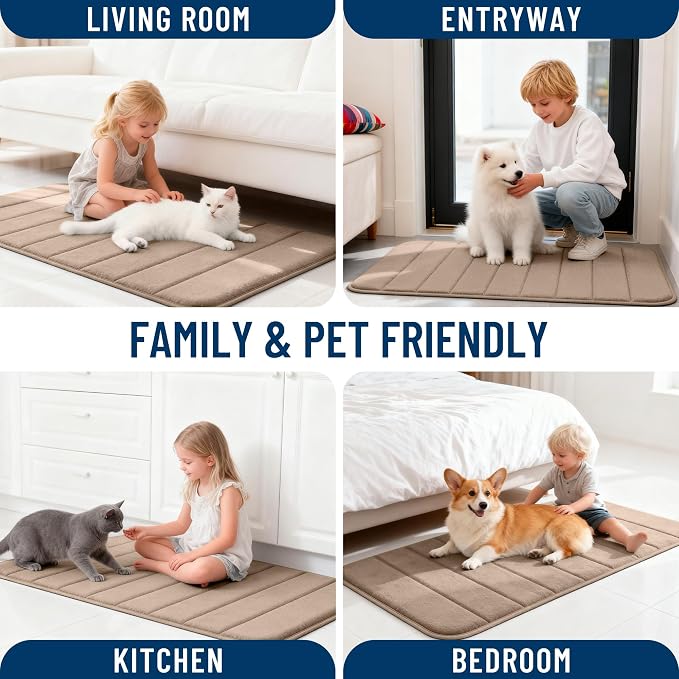 OLANLY Memory Foam Long Bathroom Rugs Runner 47x20, Super Soft Absorbent Bath Mat, Quick Dry, Machine Washable Shower Floor Rugs, Bathmat Carpet, Bathroom Home Decor Accessories, Tan