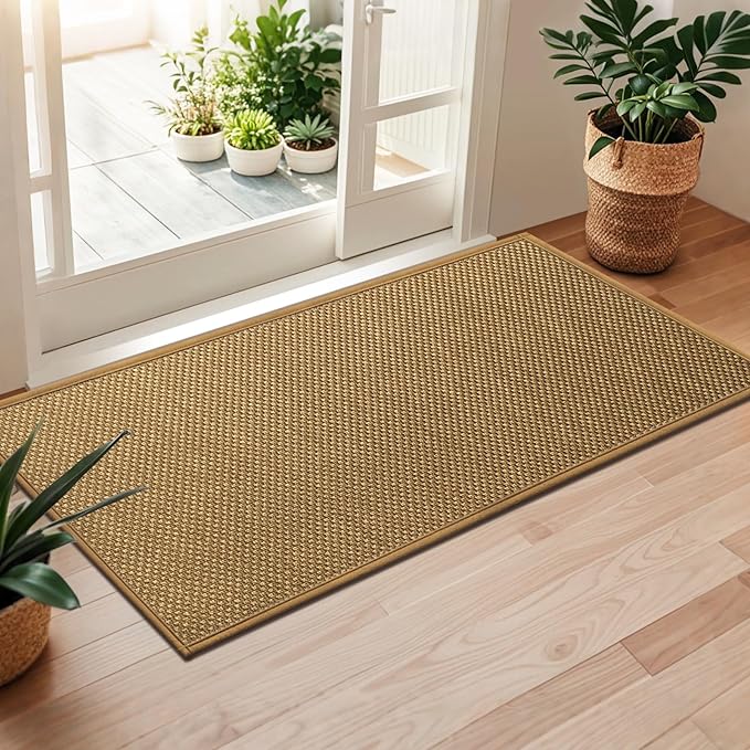 LEKEEPGO Door Mat 24"x47", Non Slip Door Mat Indoor Entrance, Rubber Backing Front Indoor Door mats Washable Absorbent Low-Profile Doormat Entryway Entry Resist Dirt Inside Door Mats, Light Brown