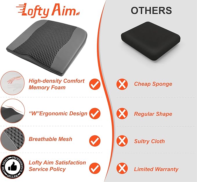 Lofty Aim Car Seat Cushion, Comfort Memory Foam Car Cushions for Driving - Sciatica & Lower Back Pain Relief, Driver Seat Pillow for Auto, Office Chair, Wheelchair - 4D Mesh Black