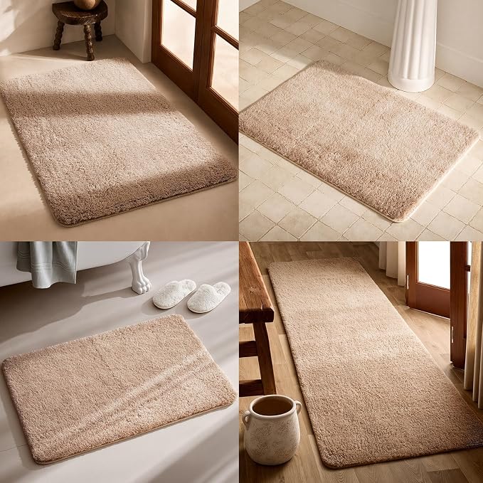 TYUU Beige Bathroom Rugs, Ultra Soft Bath Rugs Non Slip Washable, Super Absorbent Quick Dry Bath Mat with Rubber Backing for Bathroom Floor, Shower, or Sink, Beige 24" x 36"